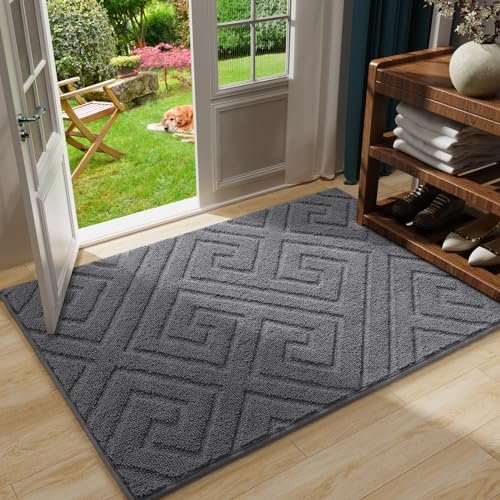 AROGAN Washable Indoor Door Mat Entrance, Low Profile Entry Rugs for Inside House Rubber Backing, Absorbent Muddy Shoe Dirt