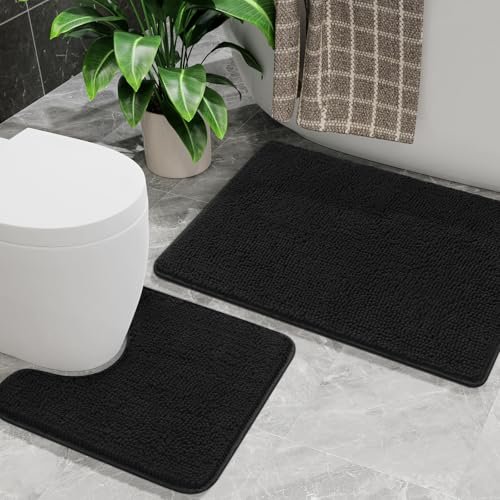 AROGAN Bathroom Rug Sets 2 Piece, 20"x20" U-Shaped Toilet Mat and 21"×34" Floor Bath Mats, Machine Washable Bath Rug Set
