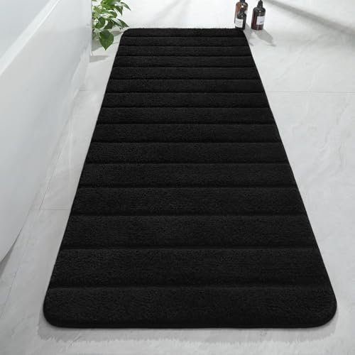 AROGAN Luxury Long Bathroom Runner Rugs, Thick Soft and Absorbent Microfiber Non Slip Bath Mat, Rubber Backing Striped Rug