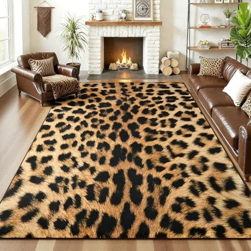 AROGAN Premium Leopard Rug for Bedroom 4×6 Feet, Machine Washable Cheetah Rug Animal Print Hide Area Rug, Large Non-Slip